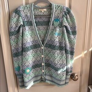 LoveShackFancy Brody Fruity Punch Mint Cashmere blend Cardigan size Medium